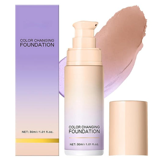 Purple Color Changing Foundation, Color Correcting CC Cream with Centella, Improve Dull Skin Tone, Lightweight Non-Greasy, Hydrating, Sheer Coverage, Natural Finish Concealer(1PCS)
