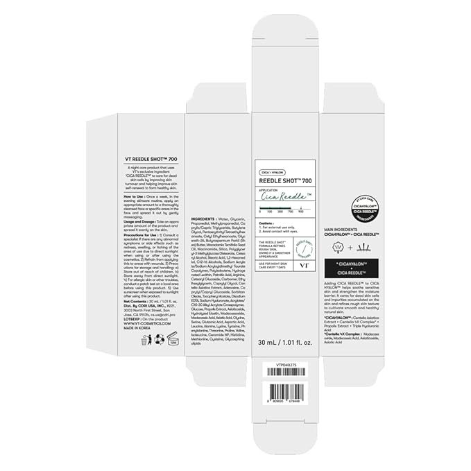 VT COSMETICS CICA Reedle Shot 700, Spicule Microneedling Serum for Pore Care&Exfoliation, Exosome&Centella Asiatica for Glass Skin, Acne&Blemish Care, Korean Liquid Skin Booster (1 Fl Oz / 30ml)