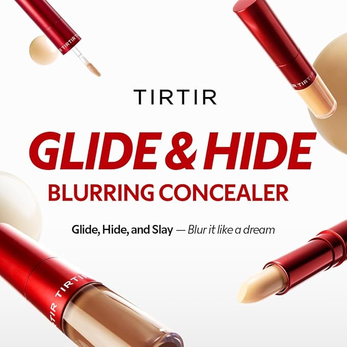 TIRTIR Glide&Hide Blurring Concealer - Creamy texture, Conceals dark circles and wrinkles, Dual formula (liquid tip & balm stick), Long-lasting wear, Korean Makeup, #8.5N, 0.28 Oz