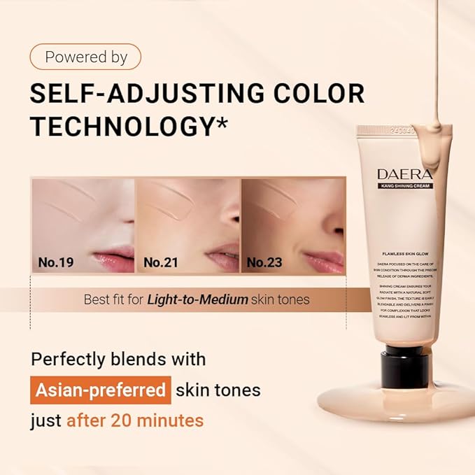 DAERA Kang Shining Korean BB Tinted Moisturizer Cream (1 Color,Neutral), Self Adjusting BB Cream,1.35 fl oz, Glowing Skin Natural Makeup, Buildable Coverage, Lightweight