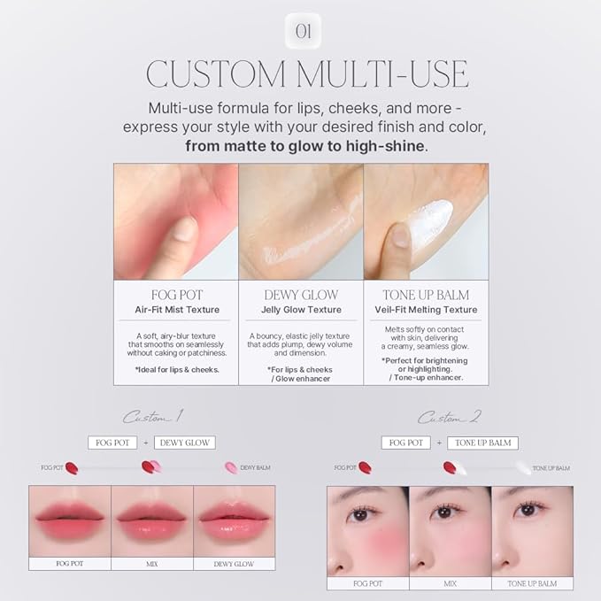 Heart Percent Dote On Mood Custom Lip & Cheek Single – Blendable & Buildable Jelly Glow Shine Balm, Long-Lasting Lightweight Multi-Use Glow Enhancer 4.7g, D01. Dewy Glow