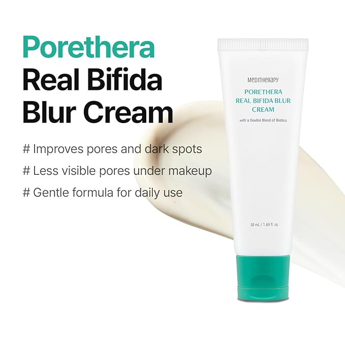 Porethera Real Bifida Blur Cream - Korean Face Moisturizer - Pore Minimizer Face Tone-Up Cream for Blurring Face - Pore Regenerating - Facial Moisturizer for Oily and Acne-Prone Skin, 1.69 fl.oz