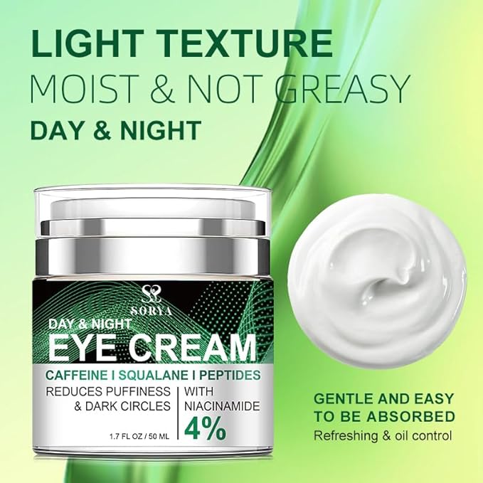 SORYA Caffeine Eye Cream Dark Circles Puffiness, Wrinkles Fine Lines, Under-Eye Bags Anti-Aging Collagen Revitalize Your Look with Our Advanced Formula for a Youthful Glow