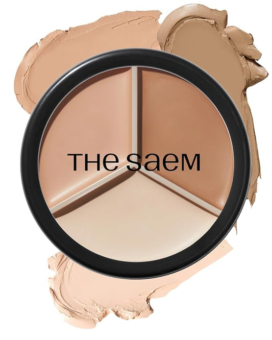 THESAEM Cover Perfection Triple Pot Concealer – 3 Color Concealer with Full Coverage Natural Beige Shade Covers Blemishes Spots, Highlighter & Contouring, 02 Contour Beige