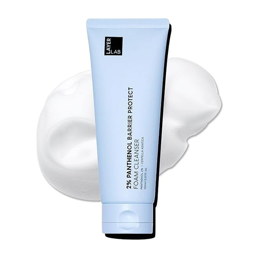 LAYERLAB Korean Face Wash with 2% Panthenol | Hydrating Foam Cleanser for Deep Pore Cleansing & Sebum Control | Helps Support Moisture Barrier, For Oily 150ml 5.07 fl oz (Blue)