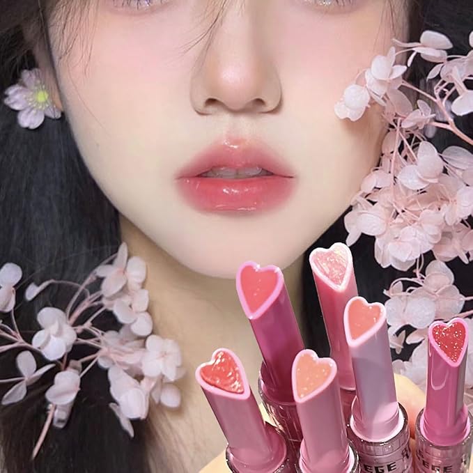 Jelly Lipstick,3 Colors Tinted Lip Stain Heart Mirror Lip Gloss,Hydrating Jelly Lipstick Long Lasting Moisturizing Tinted Lip Glaze,Non-sticky,Vivid Color Glossy Lip Makeup (B, Large)