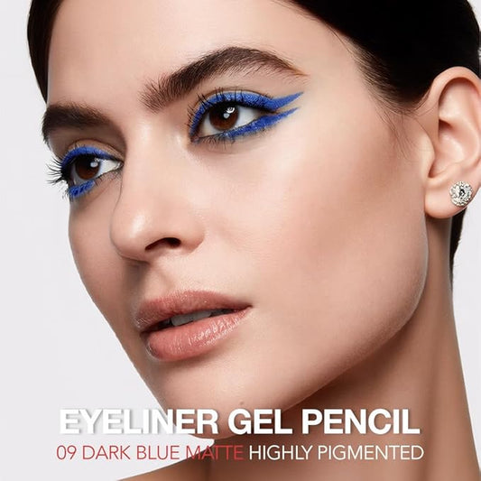 Dark Blue Matte Gel Eyeliner Pencil, Multi-Use Waterline Eyeliner with Sharpener, Sharpenable Eye Liner Waterproof Smudge Proof, High Pigmented Eye Makeup Liners, Vegan & Cruelty-Free 09