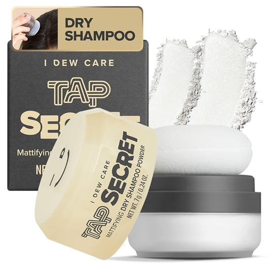 I DEW CARE Tap Secret Dry Shampoo Powder with Biotin - Tap Secret Original | Strengthening & Volumizing, Refillable, Travel size, Non-aerosol, Brunette, Korean Ginseng, Dry Shampoo for Women, 0.24 Oz
