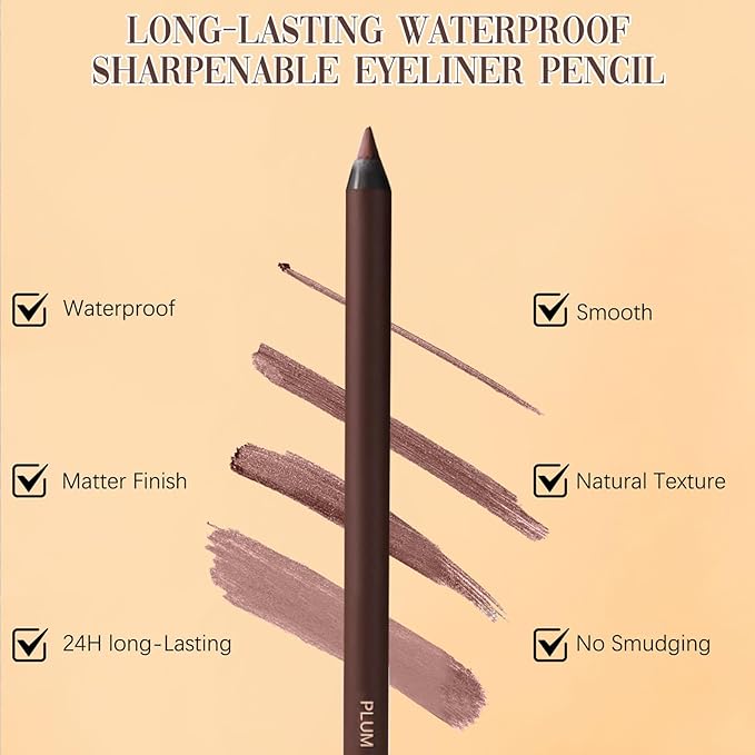 24 Hr Waterproof Eyeliner Duo Sharpenable Eye Pencil, 2025 New Persona Eyeliner Pencil Waterproof, No Smudging, No Fading, Long-Wearing, Smooth and Easy To Color (Plum)