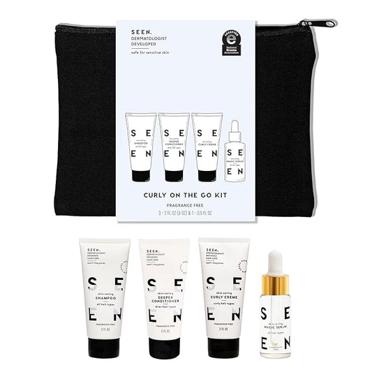 SEEN Curly On The Go Kit, Fragrance Free - Non-Comedogenic & Safe for Sensitive Skin - Sulfate-Free, Curl-Defining Styling Hair Bundle - Anti Frizz - Heat Protectant
