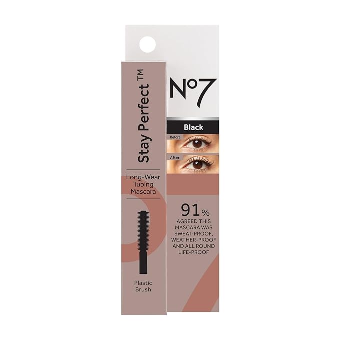 No7 Stay Perfect Mascara – Smudge-Free, Long-Lasting Volume Up to 24 Hours with Straight Brush – Rain & Tear-Proof (7ml) (Pack of 2)