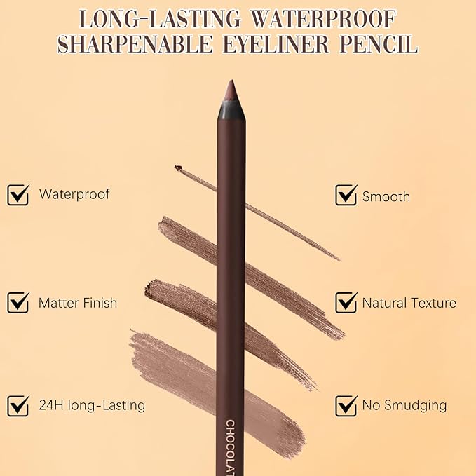 Persona Eyeliner Pencil Waterproof,24 Hr Waterproof Eyeliner Duo Sharpenable Eye Pencil,Long Wearing and Water Resistant,Smooth and Easy to Color(Chocolate)