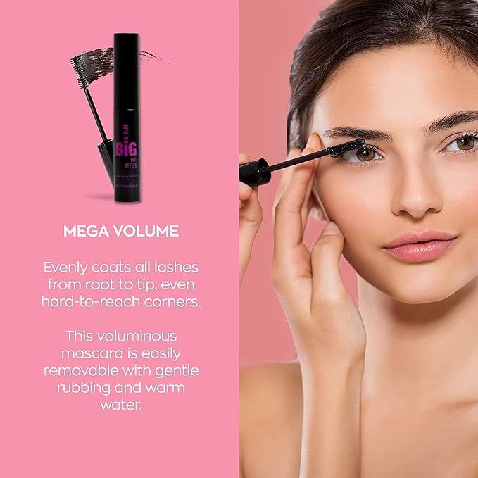 Elizabeth Mott Black Volumizing Mascara Set – Smudge-Proof, Water-Resistant, Lengthening Fiber Formula with Hourglass Wand – Cruelty-Free, Safe for Lash Extensions – Travel-Size Mini Trio, 4ml Each