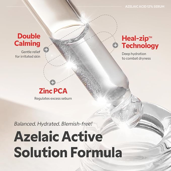 TIRTIR Azelaic Acid 12% Serum for Blemish-Prone Skin - Lightweight Hydrating Formula with Zinc PCA & Hyal-ZIP, Non-Comedogenic, Fragrance-Free, 30ml / 1.01 Fl Oz