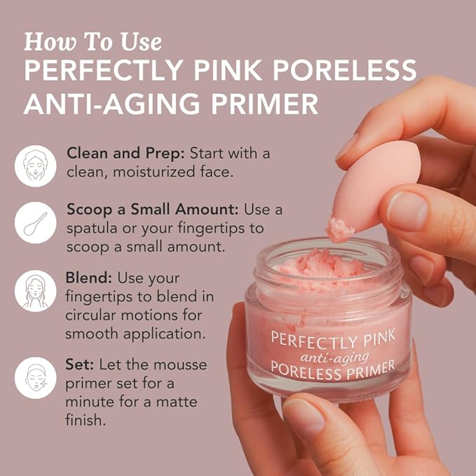 Perfectly Pink Poreless Primer Face Makeup Primer, Pore Perfecting, Skin Smoothing, Mattifying, Line Smoothing, Long Lasting, Skin Blurring, Use before or after foundation, powder, All skin types