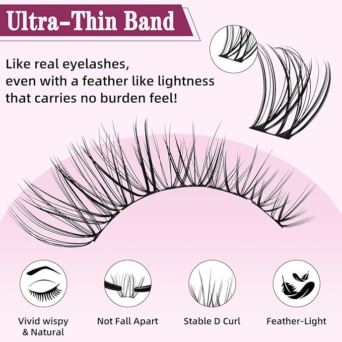 Natural Lash Clusters Kit 10-18mm Mix D Curl DIY Extension Eye Natural Lashes False Wispy EyeLash Cluster with Bond & Seal, Glue Remover, Tweezers(U26)