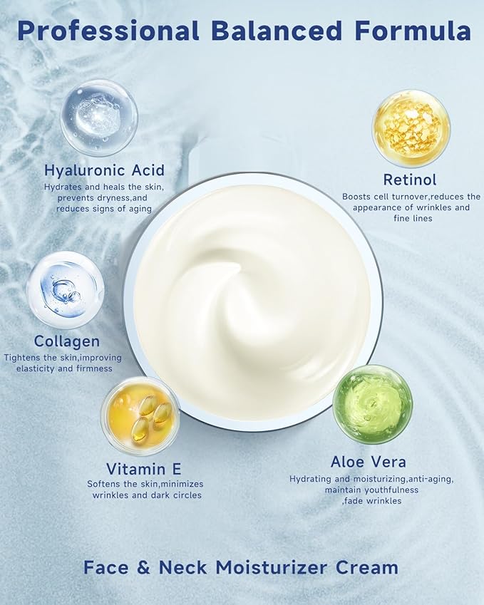 Retinol Cream for Face, Collagen Neck Creams for Tightening and Firming, Anti Aging Day & Night Facial Moisturizer for Women & Men, Instant Face Lift Wrinkle Cream 2-Pack