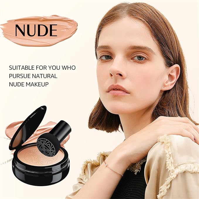 Mushroom Head Air Cushion CC Cream - BB Cream Face Makeup Foundation for Mature Skin Moisturizing Concealer Brighten Long-Lasting, Even Skin Tone for All Skin Types (Nude)