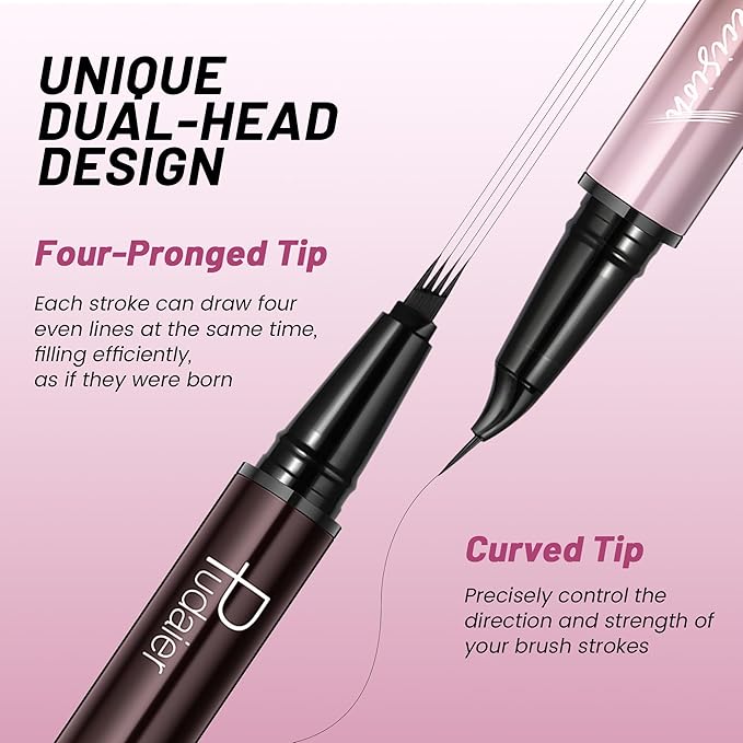 Eyebrow Pen, Waterproof Microblading Eyebrow Pencil, 2-in-1 Dual-Ended 4 Tip Eye Brow Makeup Pen for Women with Precise Curved Brush-Tip Create Natural Hair-Like Brows, Last All-Day (Dark Brown)