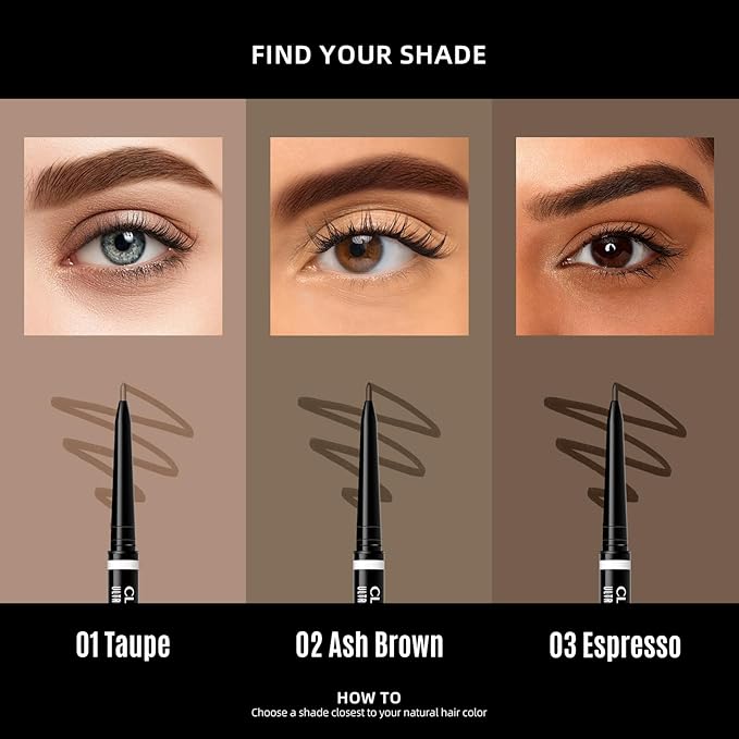 Brow Pencil, 2 Pcs Waterproof Precision Taupe Eyebrow Pencil Defines, Creates Full, Longwearing,Professional,Natural-Looking Micro Eyebrow Pencils for Women, Brow Definer