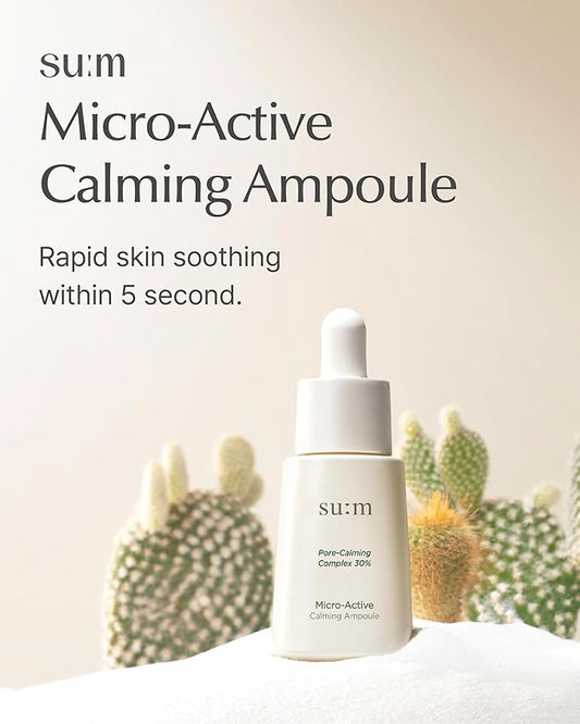 SU:M Micro-Active Calming Ampoule (0.5 fl oz) - Soothing Serum for Redness & Uneven Skin Texture, Provides Quick Relief for Sensitive Skin, Herbal Scent, Korean Skin Care