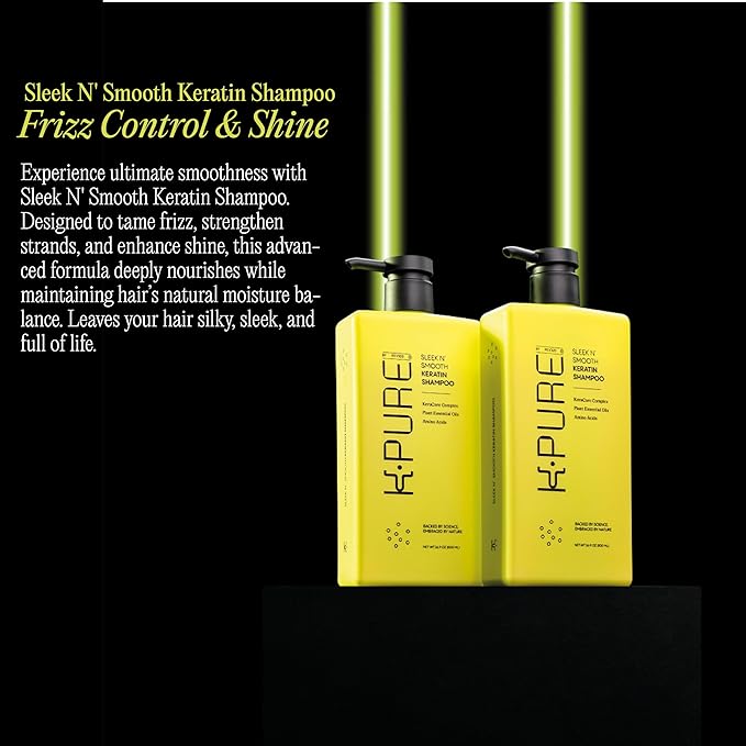 Rev320 Sleek N' Smooth Keratin Shampoo by K-Pure, KeraCore Technology, Sulfate & Paraben Free, Anti Frizz Shampoo for Strengthening, Smoothing and Shine, for Thinning Hair for Women, for Damaged Hair