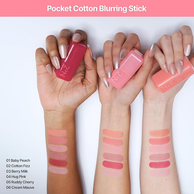 2aN Pocket Cotton Blurring stick (04 Hug Pink, 0.12oz) – 2-in-1 Lip and Cheek Soft Blur Stick, Cloudy Matte Finish, Tone-on-Tone Makeup, Lightweight Watercolor Texture