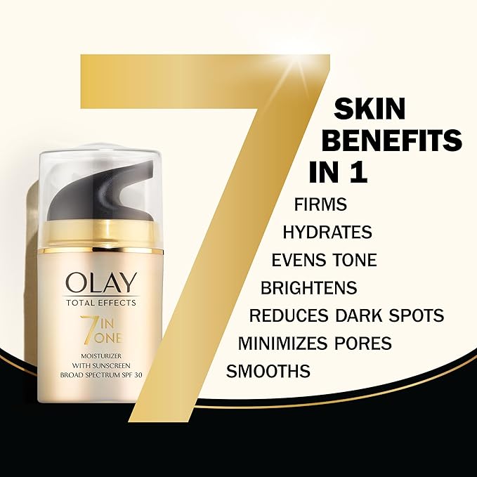 Olay Facial Moisturizing Lotion SPF 30 Total Effects for Dry Skin, 7 Benefits including Minimize Pores, Anti-Aging, 1.7 oz