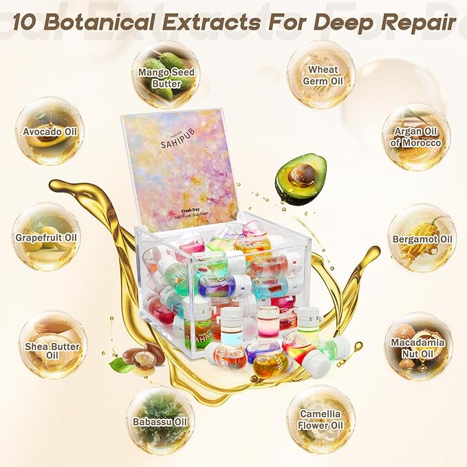 Hair Oil Perfume - 40 Pcs Hair Perfume & Oil Serum Treatment Avocado Nourishing Shining for Women Man Frizz Dry Damaged Hair, Leave-in Serum Long Lasting Scent (Spring Glacier)