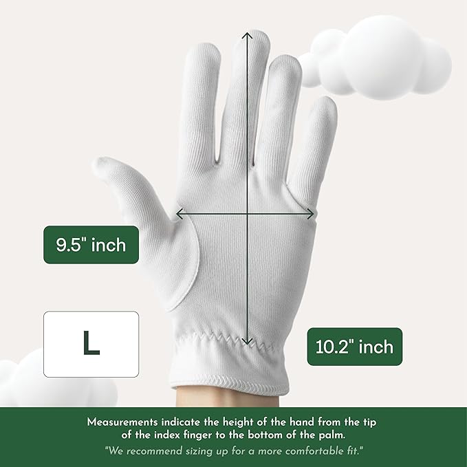 4 Pairs Cottonnerie Organic Cotton Gloves for Dry Hands Sleeping, Moisturizing Gloves Overnight, Hand Moisturizer Gloves, Moisture Gloves for Dry Hands Overnight, Sleeping Gloves, Large