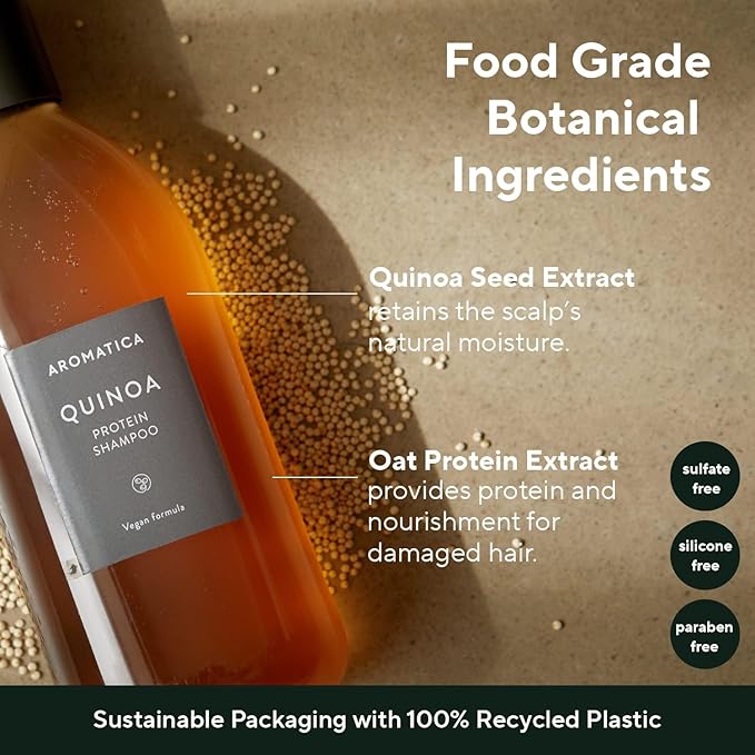 AROMATICA Quinoa Protein Shampoo 13.53 oz / 400ml – Provides Protein and Nourishment to Extremely Damaged Hair- Free from Sulfate, Silicone