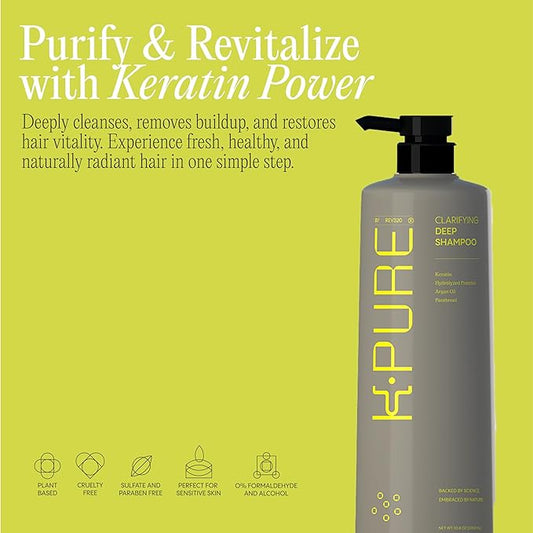 Clarifying Deep Shampoo by K-Pure, Sulfate & Paraben Free, Purifying Shampoo for Buildup Removal, Deep Cleansing for Oily Scalp, Color & Keratin-Treated Hair, Pre-Treatment for Smoother, Stronger Hair