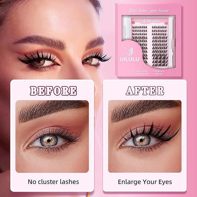 Manga Fairy Lash Clusters Kit 10–16mm–Anime FoxEye D Curl Eyelash Clusters (Left & Right WideSpan)–DIY Wet Look Lash Extension Kit with Bond & Seal, Glue Remover & Tweezers(U29 Lash Kit)