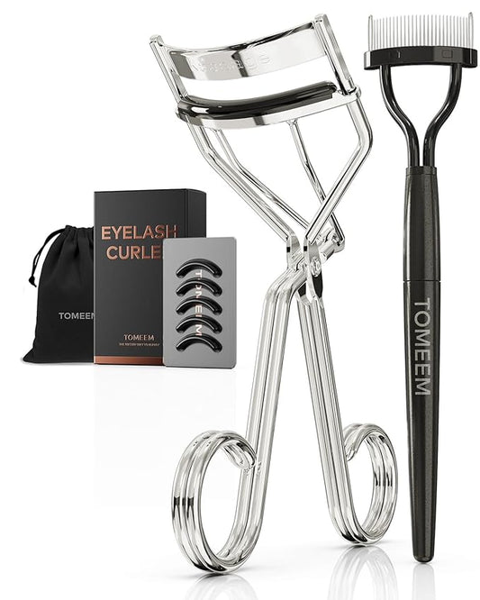 Eyelash Curler with Comb, Professional Volumizing Lash Lift Kit Lash Curler with Refill Pads for Home & Travel Uses, Silver