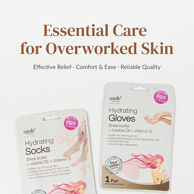 Epielle Hydrating Hand & Foot Masks 12 Pairs, Deep Moisturizing Socks & Gloves, Soften Dry Hands & Cracked Heels with Shea Butter & Jojoba Oil, Korean Skin Care, Foot Spa, Self Care Gifts for Women
