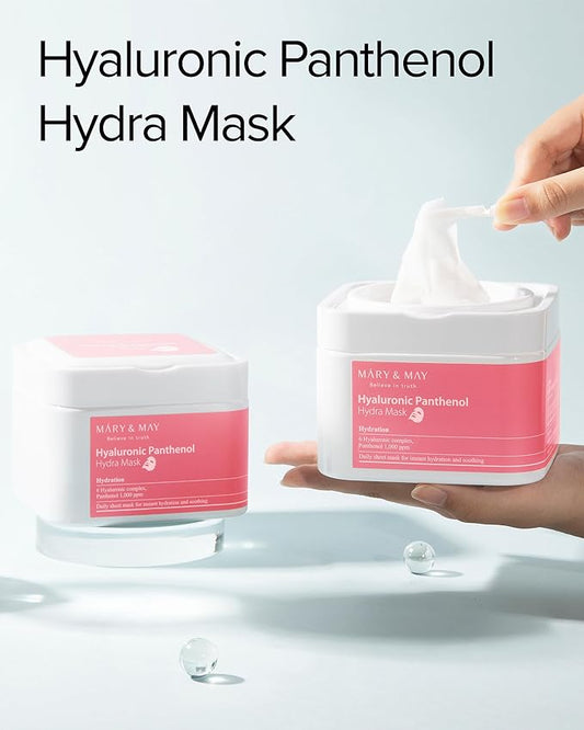 Mary&May Hyaluronic Panthenol Hydra Mask - Daily Pull Out Sheet Mask for Intense Moisturizing and Soothing - Korean Skincare, Hypoallergenic, Cruelty-Free, 30 Sheets