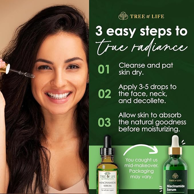 Tree of Life Beauty Niacinamide Vitamin B3 Serum, Hydrating Face Oil for Dark and Age Spots, Tightens Pores, Facial Serums for Sensitive Skin Care with Hyaluronic Acid and Vitamin E, 2 Fl Oz