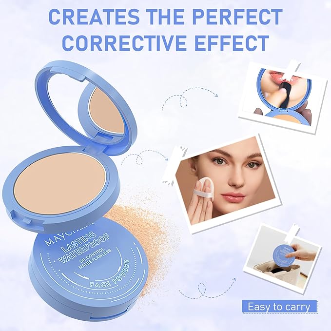 Maycheer Face Powder, Setting Powder, Pressed Powder Compact, Lightweight Finishing Powder, Calassic Ivry