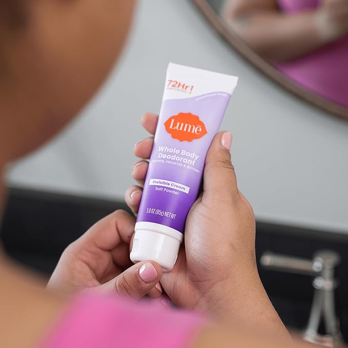 Lume Whole Body Deodorant - Invisible Cream Tube - 72 Hour Odor Control - Aluminum Free, Baking Soda Free, Skin Safe - 3.0 ounce (Soft Powder)