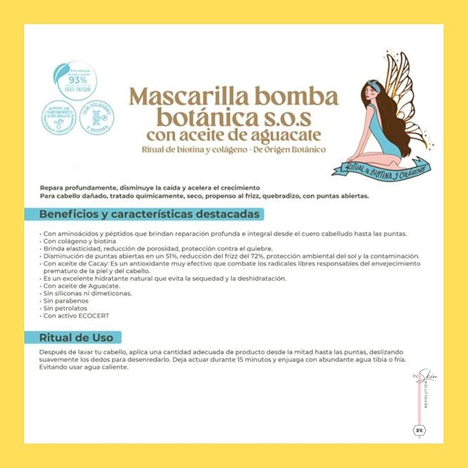 Aftercare for Ritual Botánico Keratina Orgánica | Treatment to Straighten, Repair and Relax Hair | Natural, Organic & Vegan | Product of Colombia | Mascarilla Bomba, 400 ml/13.52 Fl Oz (2 Count)