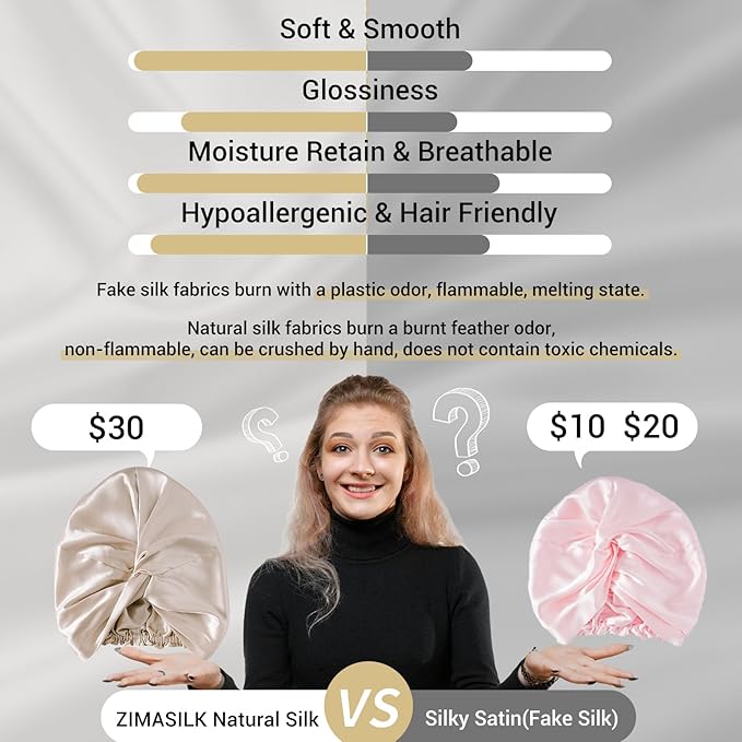 ZIMASILK 100% 22 Momme Mulberry Silk Bonnet for Sleeping Women, Breathable Silk Hair Wrap for Premium Hair Protection - Reducing Friction (1Pc, Cream)