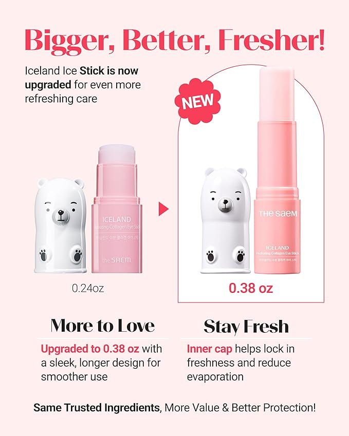 THESAEM Iceland Hydrating Collagen Eye Stick 0.38 oz - Anti-wrinkle Moisturizing Eye Balm for Saggy Skin – Under Eye Treatment - Balm to Smooth Skin Texture - Rose Scent