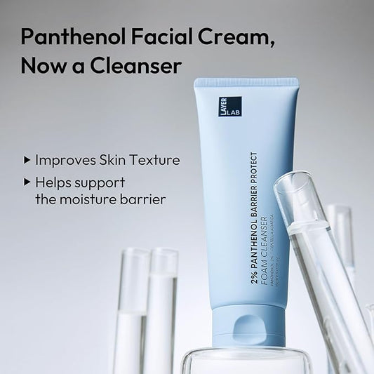 LAYERLAB Korean Face Wash with 2% Panthenol | Hydrating Foam Cleanser for Deep Pore Cleansing & Sebum Control | Helps Support Moisture Barrier, For Oily 150ml 5.07 fl oz (Blue)