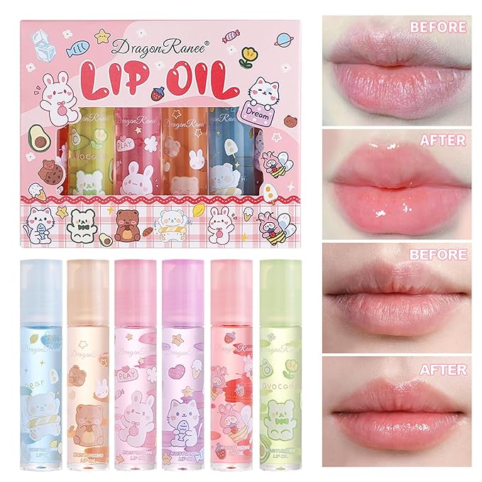 6pcs Roll On Lip Gloss Set, Fruit Flavored Lip Gloss Set Glossy Lip Make-up for Kids and Teens, Non Toxic, Kid Friendly, Party Gift, Best Friends