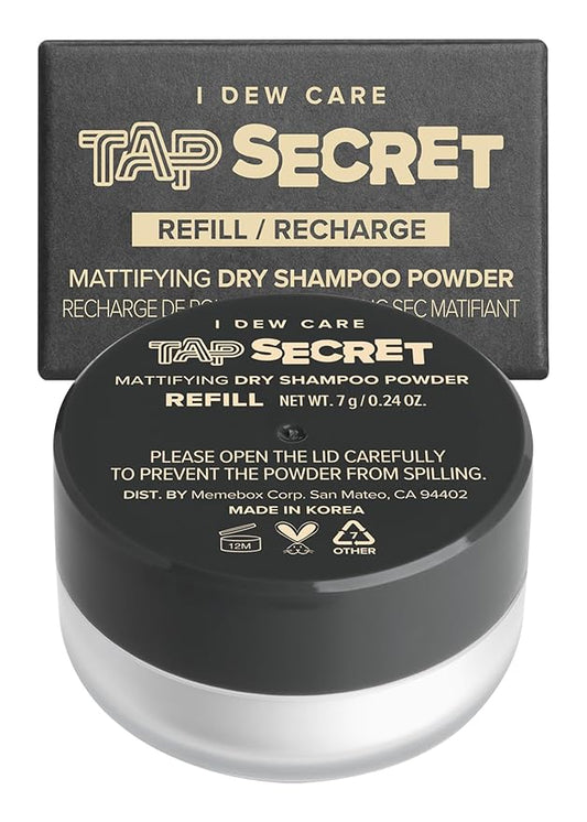 I DEW CARE Tap Secret Dry Shampoo Powder Refill with Biotin | Strengthening & Volumizing, Refillable, Travel size, Non-aerosol, Brunette, Korean Ginseng, Dry Shampoo for Women, 0.24 Oz