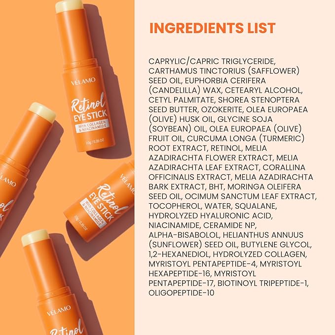 VELAMO ADVANCED Retinol Eye Balm Stick: Made in Korea, Travel Essentials, Upgraded 8-in-1 Formula with Collagen, Niacinamide & Peptides – Under Eye Cream for Dark Circles, Puffiness & Wrinkles 0.35oz