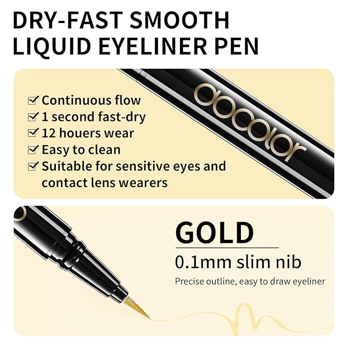 docolor Waterproof Eyeliner Pen Super Slim Liquid Eyeliner Eye Liner Gel (Gold)