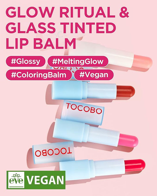 TOCOBO Glass Tinted Lip Balm 012 Better Pink – Vegan Korean Lip Care for Deep Hydration - Tinted Glass Glow Moisturizing with Lovely Soft Pink Color - Non-Sticky Radiant Finish, 0.12 oz.