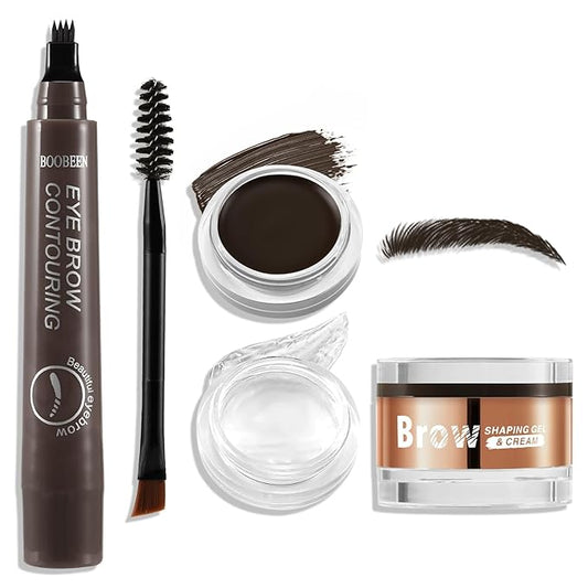 Boobeen Waterproof Eyebrow Pencil with Pomade, Brow Gel with Dual-ended Brush, Long-Lasting Natural Hair-Like Brows for All Skin Tones, Brown