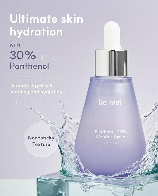 De:maf Panthenol 30% Wonder Drops Ampoule, Panthenol 30% and Evening Primrose Extract for Instant Calming, Suitable for All Sensitive Skin, Korean Skincare